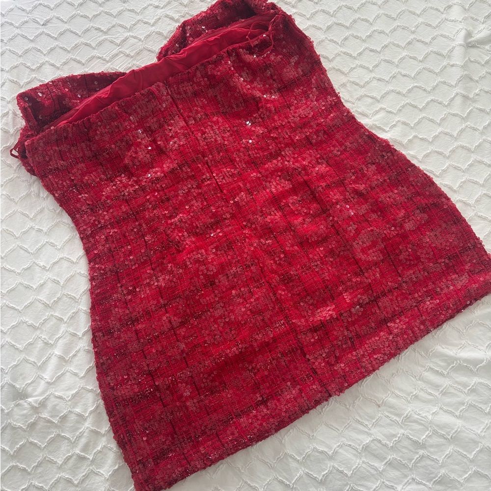 Boohoo Strapless Red Sequin Dress - Picture 4 of 8